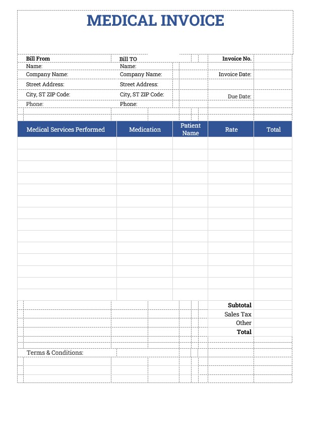 Sample Medical Invoice Template PSD template